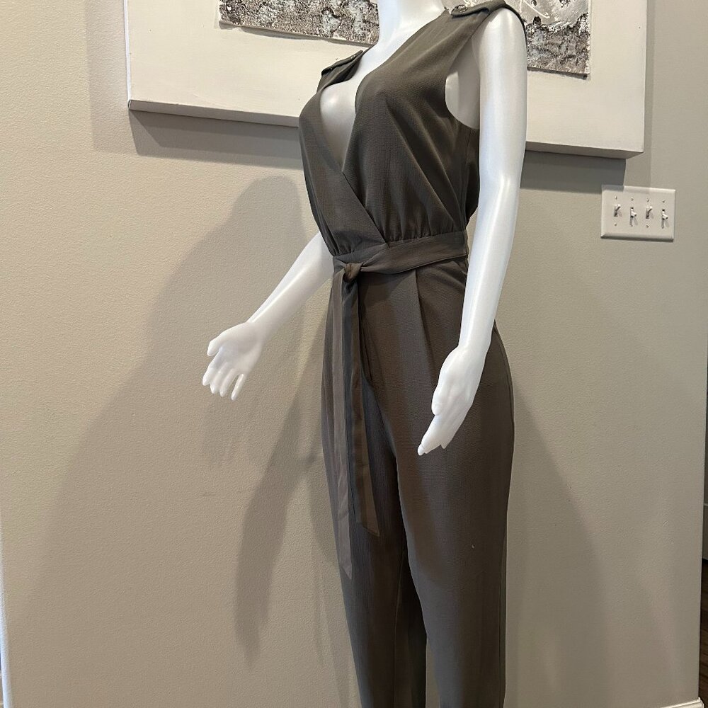Bebe Olive Green Surplice Sleeveless Jumpsuit - Picture 3 of 6